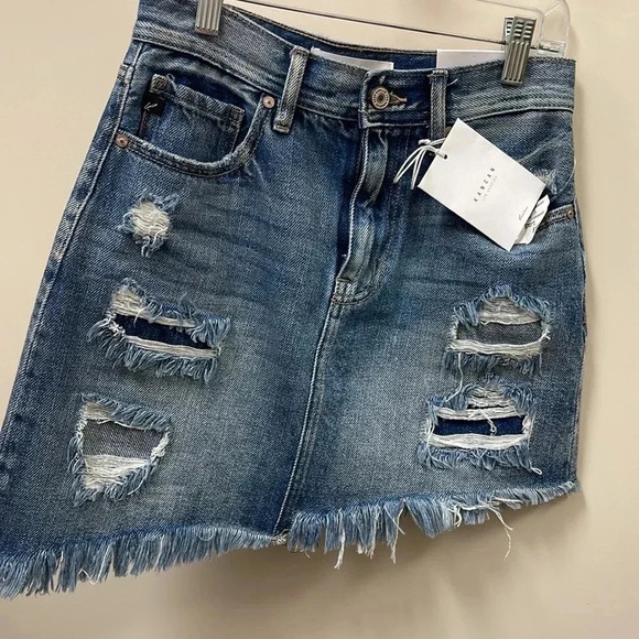 KanCanđť…şMended Uneven Hem Denim Skirt New - Picture 11 of 12